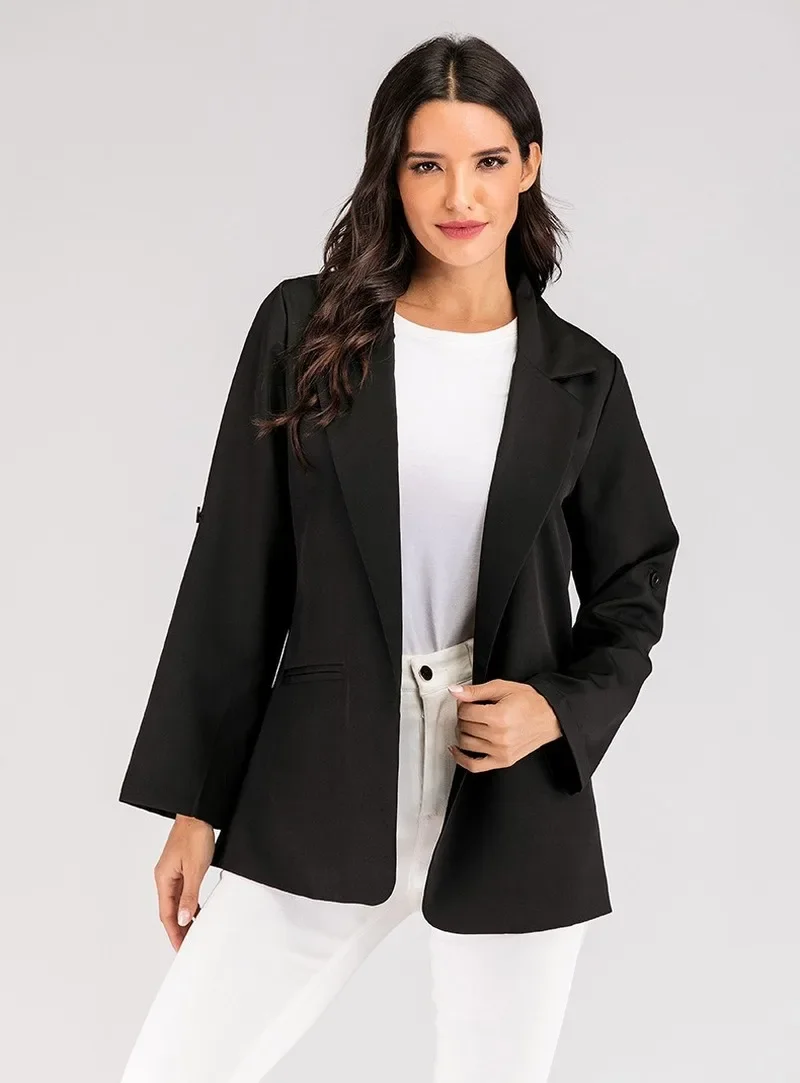 Women Blazers and Jackets Elegant Work Solid Colors Buttonless Suit Office Lady Blazer Suit High Quality Commute Casual Jackets