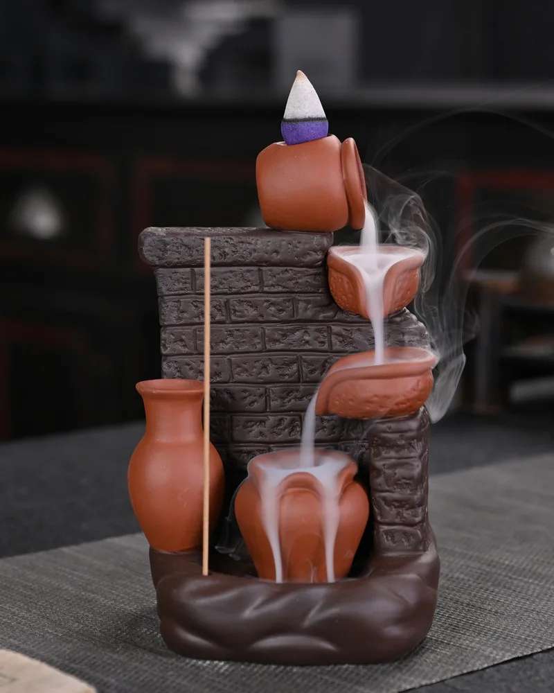 Clay Pot Design Home Ornaments Ceramic Handicrafts Censer Waterfall Backflow Incense Purple Stick Holder