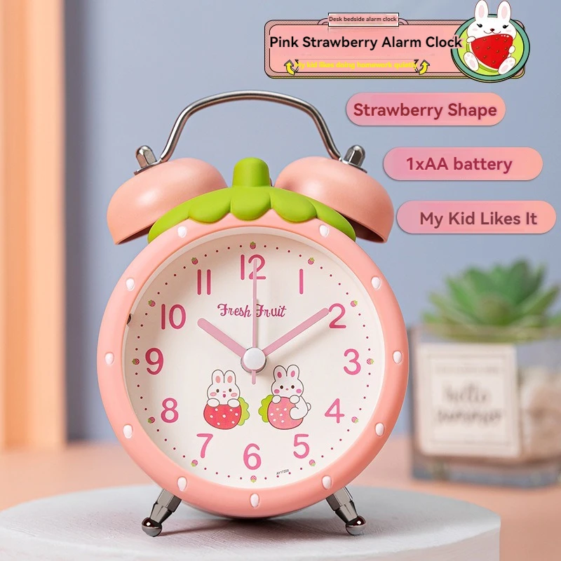 Bedside Alarm Clock Cute Clock Large Bell Night Light Cartoon Silent Desktop Timepiece for Students Dorm Study Timer Room Decor
