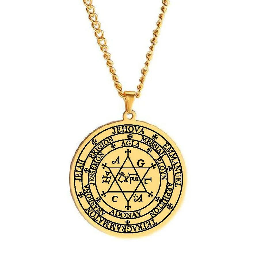 Grand Pentacle De Salomon The Grand Grimoire with The Great Clavicle of Solomon Amulet Talisman Stainless Steel Pendant Necklace