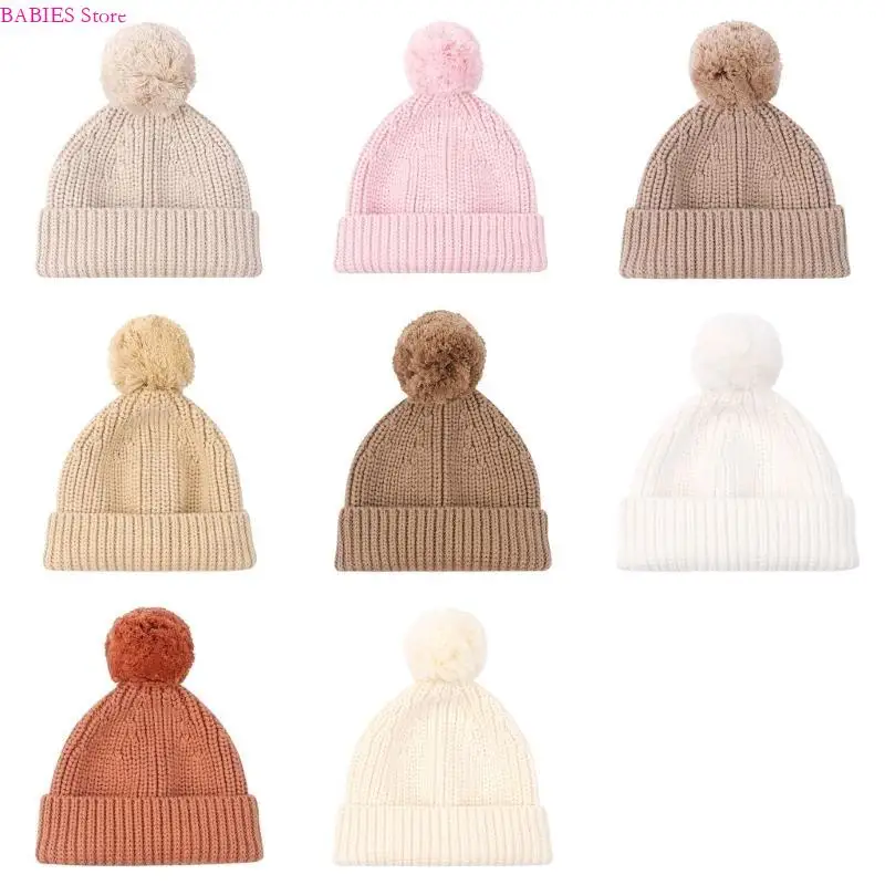 

C9GB эластичная вязаная шапка детская шапка вязаная шапка детские хлопковые шапки с помпонами шапки для новорожденных малышей