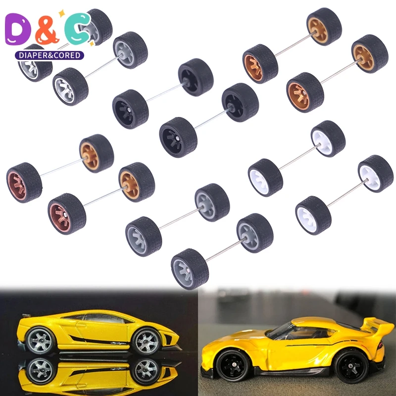 

1set 1/64 Wheels Model Car Wheels For Hotwheels With Rubber Tire Model Model Car Modified Parts Toys Power RefitCar Model Parts