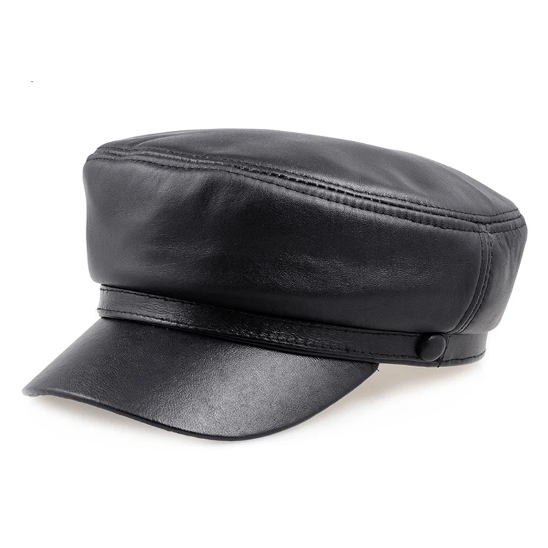 New 2024 Spring/Winter Unisex 55-60 CM Balck Genuine Leather Military Hats Thin Windproof Baseball Caps Gorras