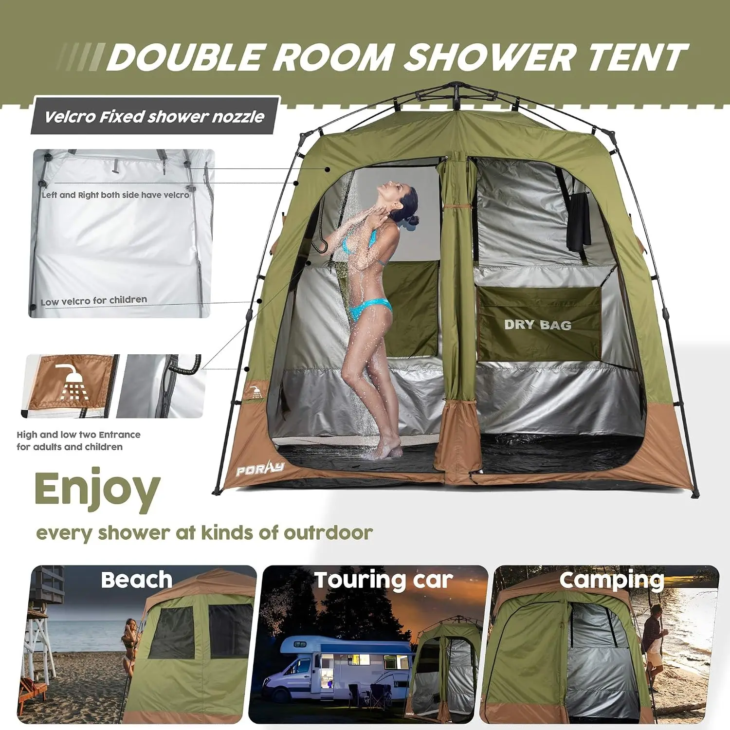 Camping Shower Tent Deluxe Changing Room Easy Set Up Privacy Shelter,Large Toilet Tent with Floor Drain Design for Beach