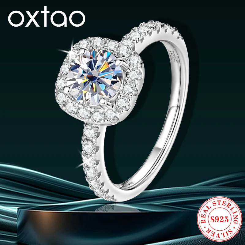 

OXTAO Certified Moissanite Engagement Halo Ring 6.5mm D VVS1 925 Sterling Silver Finger Rings For Women Wedding Jewelry Gift