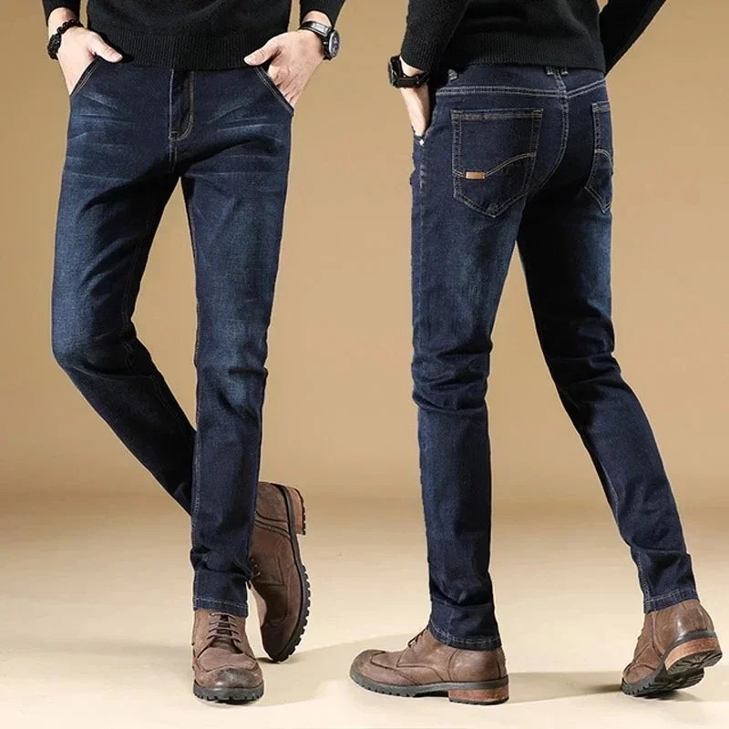 2024 New Men's Stretch Regular Fit Jeans Business Casual Classic Style Fashion Denim Trousers Male Black Blue Pants 28-40