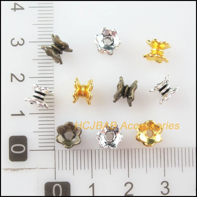 70Pcs Antiqued Bronze Gold Silver Plated Lotus Flower Spacer End Beads Charms 5x7mm