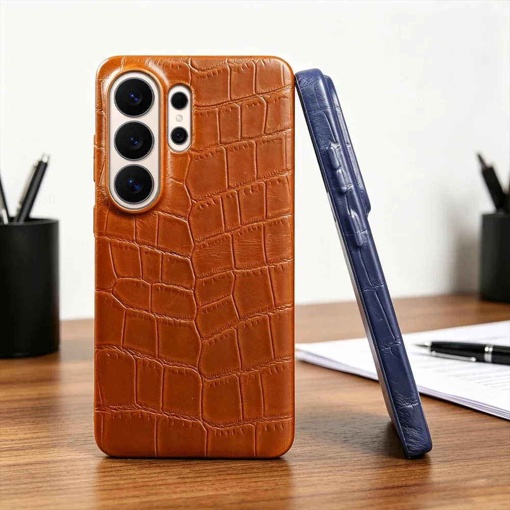 Genuine Real Leather Case For Samsung Galaxy S26 Ultra S24 Plus S25 Edge S23 FE S22 S21 S20 Note 20 Ultra Phone Case Back Cover