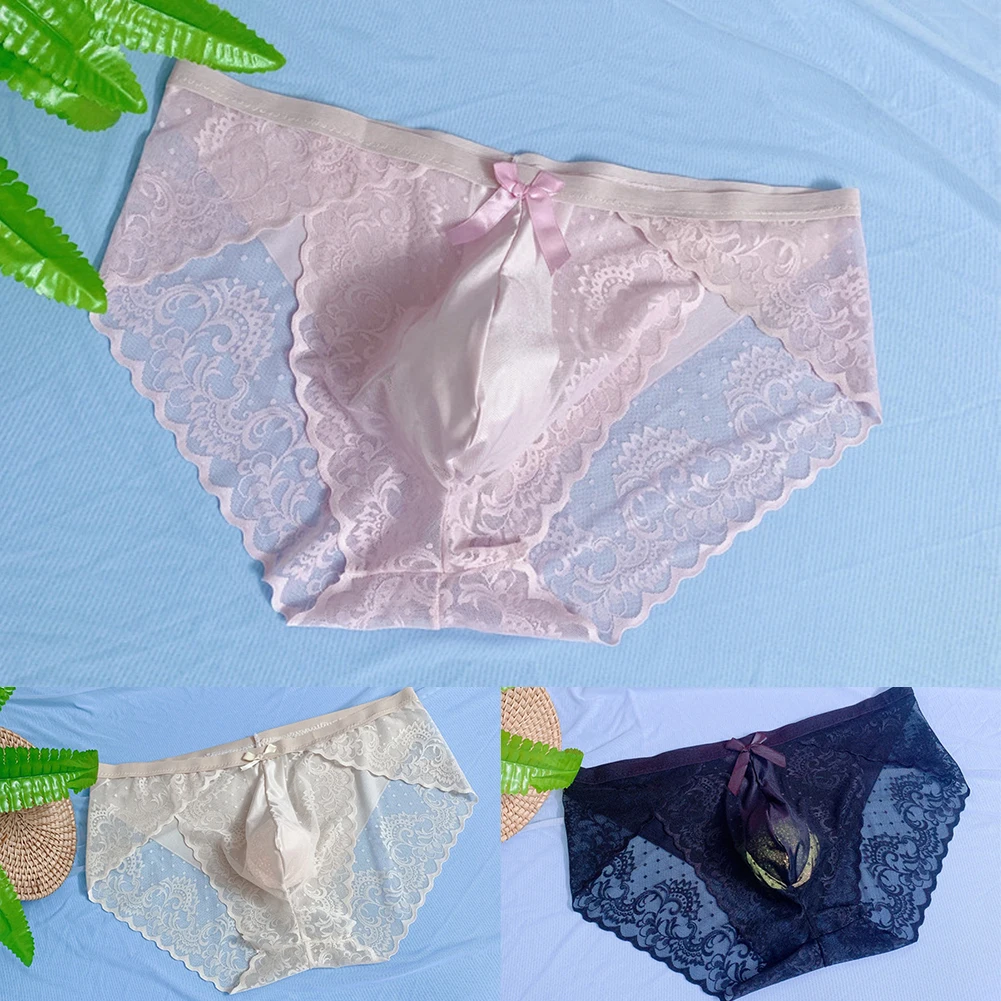 Sissy Gay Lace Underwear See Thorugh Briefs Sexy Men Ultra-thin Panties Breathable Underpants Transparent Erotic Lingerie