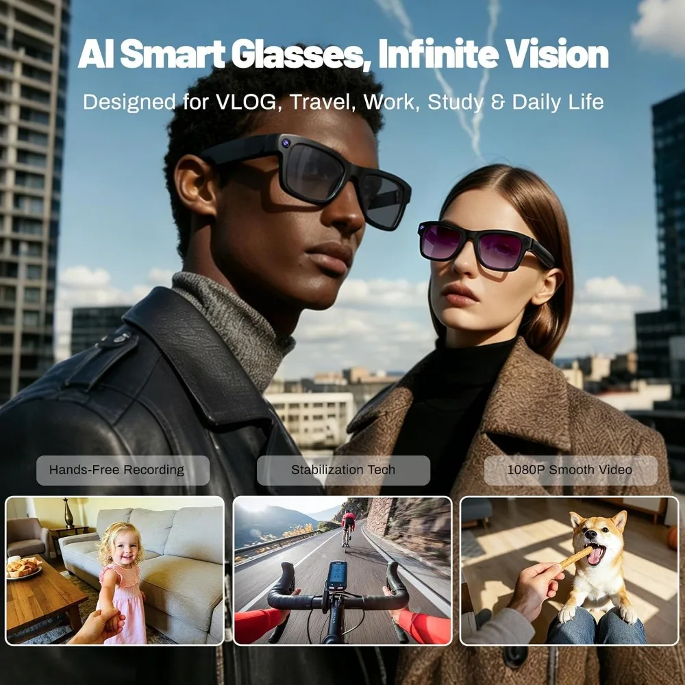 AI Translation, Bluetooth Calling, 8-hour Music Playback Smart Glasses, Purple Lens With Camera, Audio - view 6