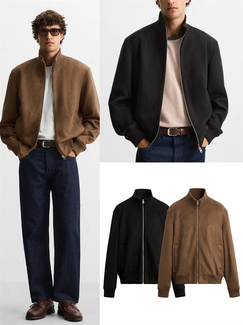 

Мужская куртка Slim Fit в американском стиле, модная, осенняя новинка, с эффектом замши, прямого кроя, 638405, с длинными рукавами, на молнии