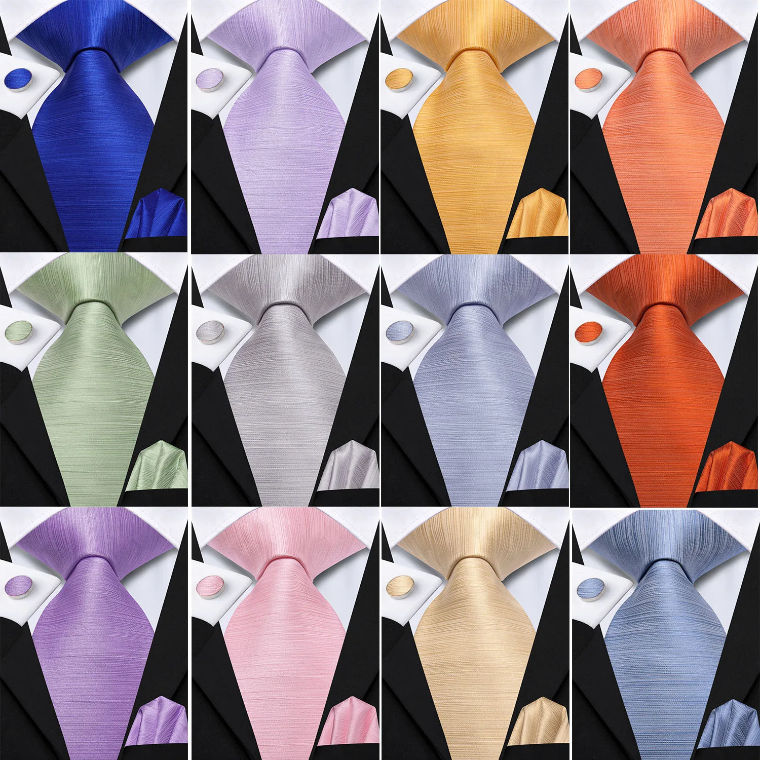 Hi-Tie-Conjunto de corbata de regalo para hombre, corbata de seda, liso, limpio, púrpura, rosa, naranja, boda, pañuelo de calidad, gemelos, triangulación de envíos