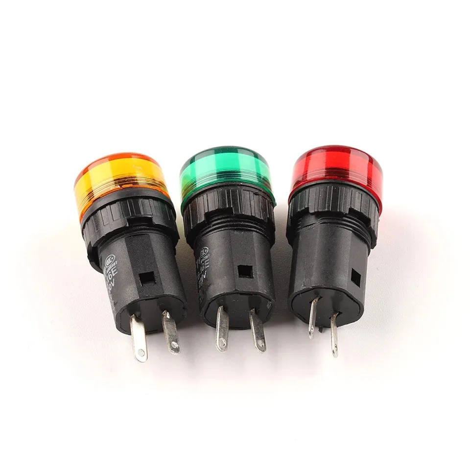 16mm AD16-16E LED Indicator Lamp Signal Pilot Lamp Power 2 Pin Indicator light 12V/24V/110V/220V/380V  Red Green Yellow