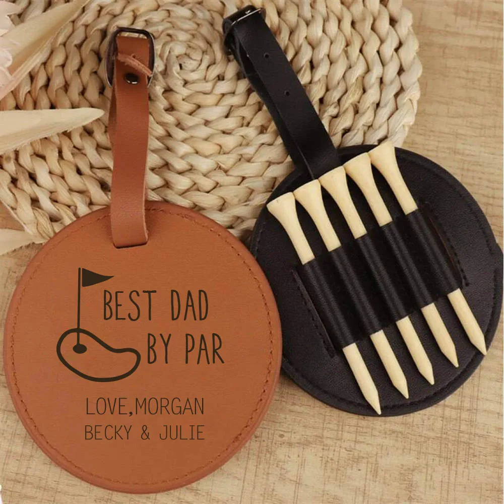 

Personalized Gifts For Dad,Best Dad By Par Golf Tee Holder,Engrave Golf Bag Tag,Custom Golf Gifts for Him Golf Accessories