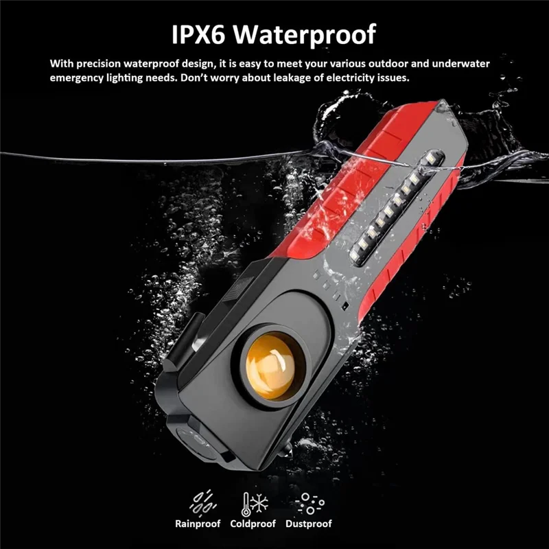 FEDI-Multifunctional LED COB Flashlight With Window Breaker,1200 Lumens Magnet Outdoor Handheld Emergency Working Light