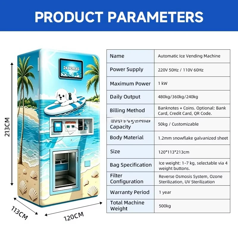 Commercial Water Ice Machine Reverse Osmosis System Automatic Ice Station Beach Pump