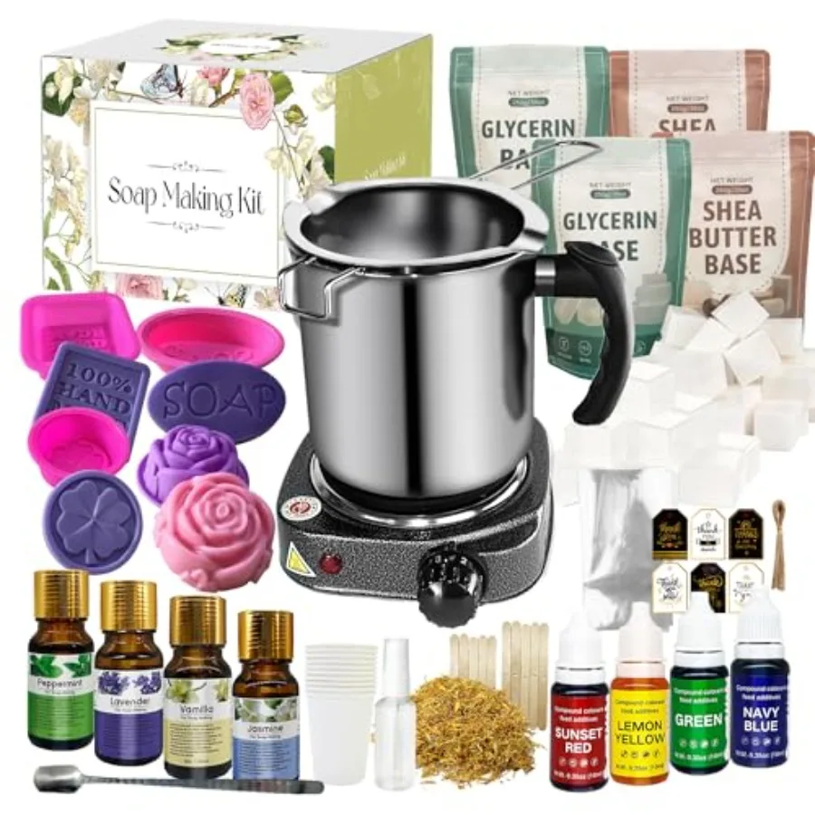 

DIY Soap Making Kit with Electronic Hot Plate for Adults All-in-One Supplies Including Soap Base Pouring Pot 4 Fragrances and D