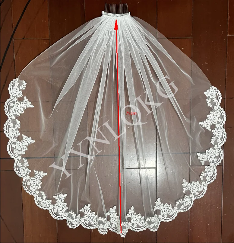 Voile court pour patients de mariage, une couche, bord en dentelle, bout des doigts, blanc ivoire avec peigne, nouveaux vêtements de mariage