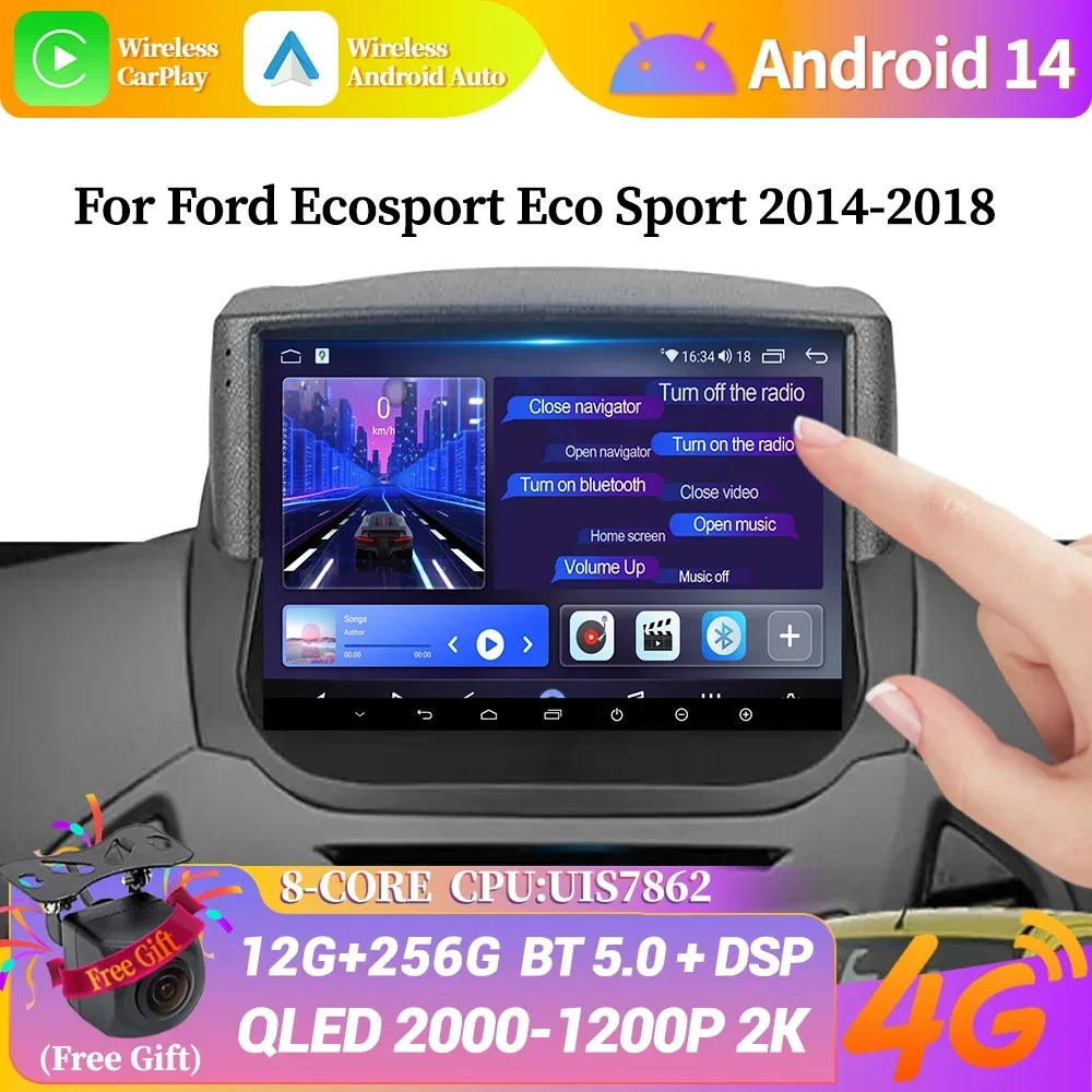 For Ford Ecosport Eco Sport 2014-2018 Car Wireless BT Carplay Radio Android 14 Multimedia 4G GPS Navigation Touch Screen Stereo