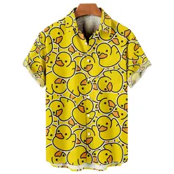 Eend 3d Print Shirts Heren Mode Hawaiiaans Shirt Korte Mouw Casual Strand Shirts Jongens Single-Breasted Blouse Heren Kleding