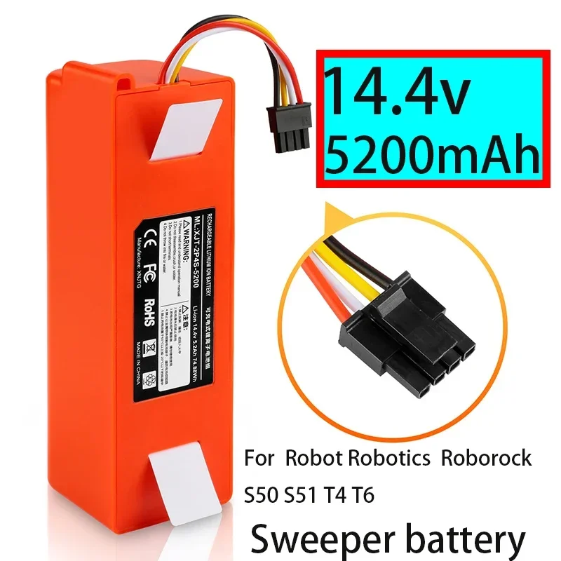 New 5200mAh 14.4V 5.2Ah Li-ion Battery Vacuum Cleaner Accessories For Robot Robotics  Roborock S50 S51 T4 T6