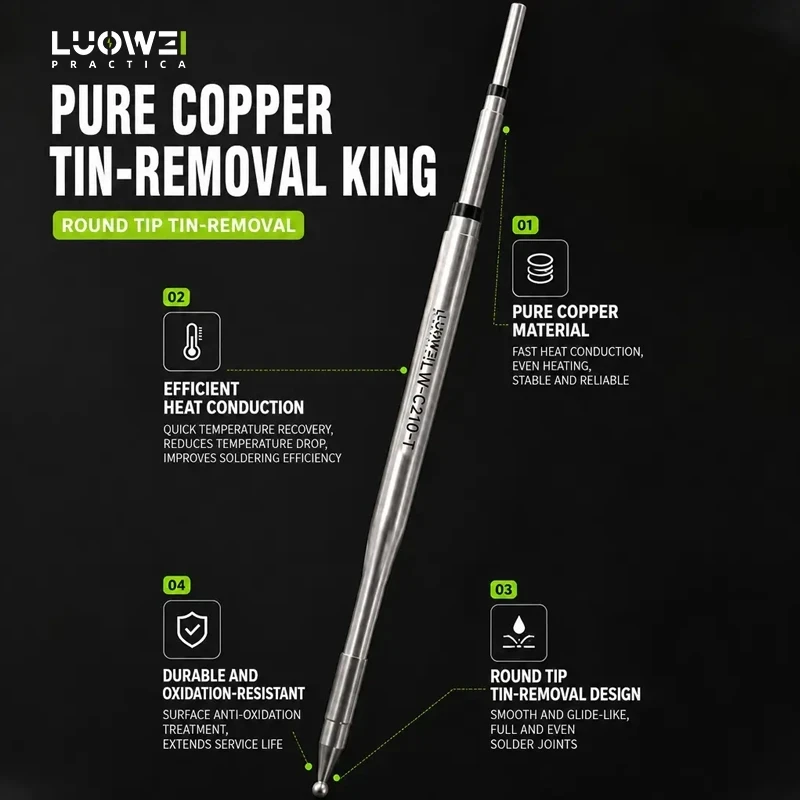LUOWEI LW-C210-T Drag Soldering Iron Tip Rapid Heat Conduction Smooth Tin Removal Drag Soldering Tip for PCB Repair Tool