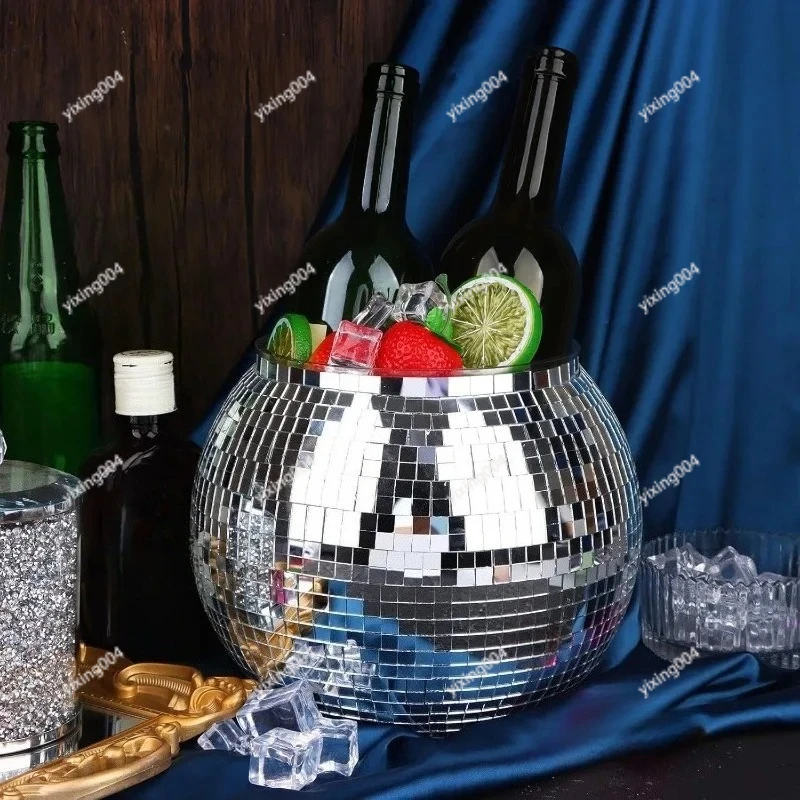 

Disco Ball Mirror Ice Bucket Retro Silver Champagne Cooler Bar Party Decor