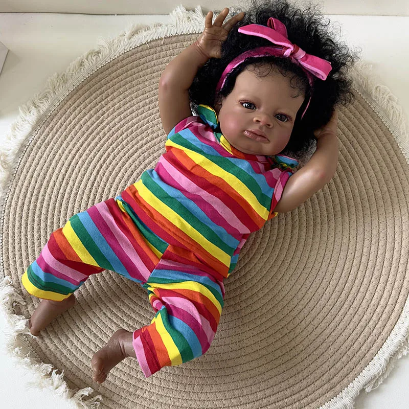 

20inch Soft Body Dark Brown Skin Reborn Baby Lanny Doll Art Made 3D Skin Lifelike Baby Collectible Doll