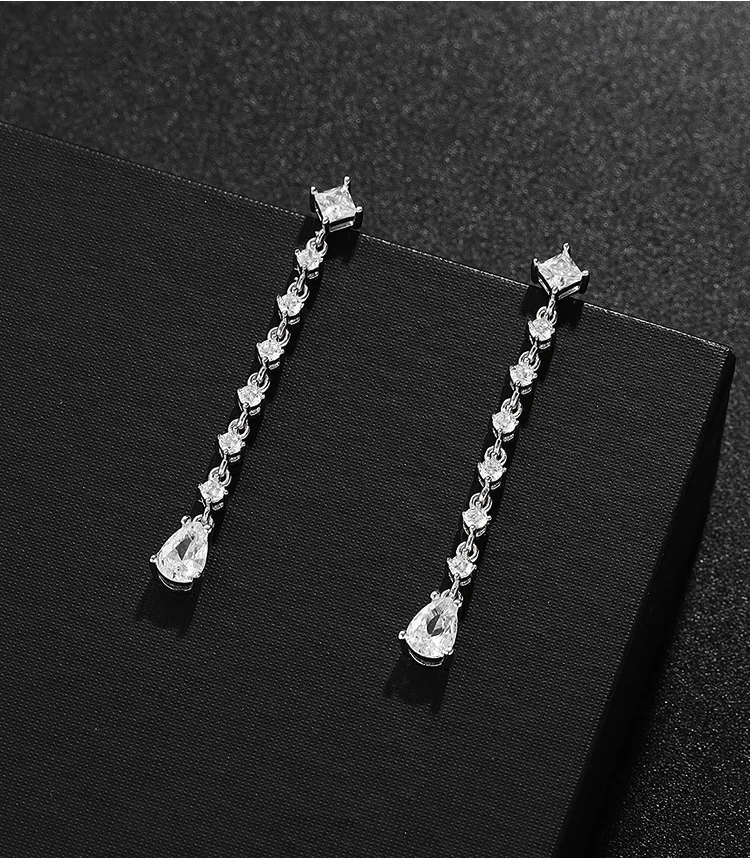 TBCYD Pear Cut Long Tassel Drop Earrings For Women 925 Sterling Sliver Lab Diamond Dangle Hanging Earrings Fine Jewelry Gifts