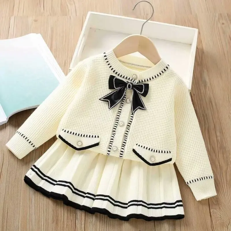 Baby Girls Clothing Set Sweater Clothing Outfit  Newest Winter Knitted Solid Color Casual Top Skirt 3 4 5 6 7 T