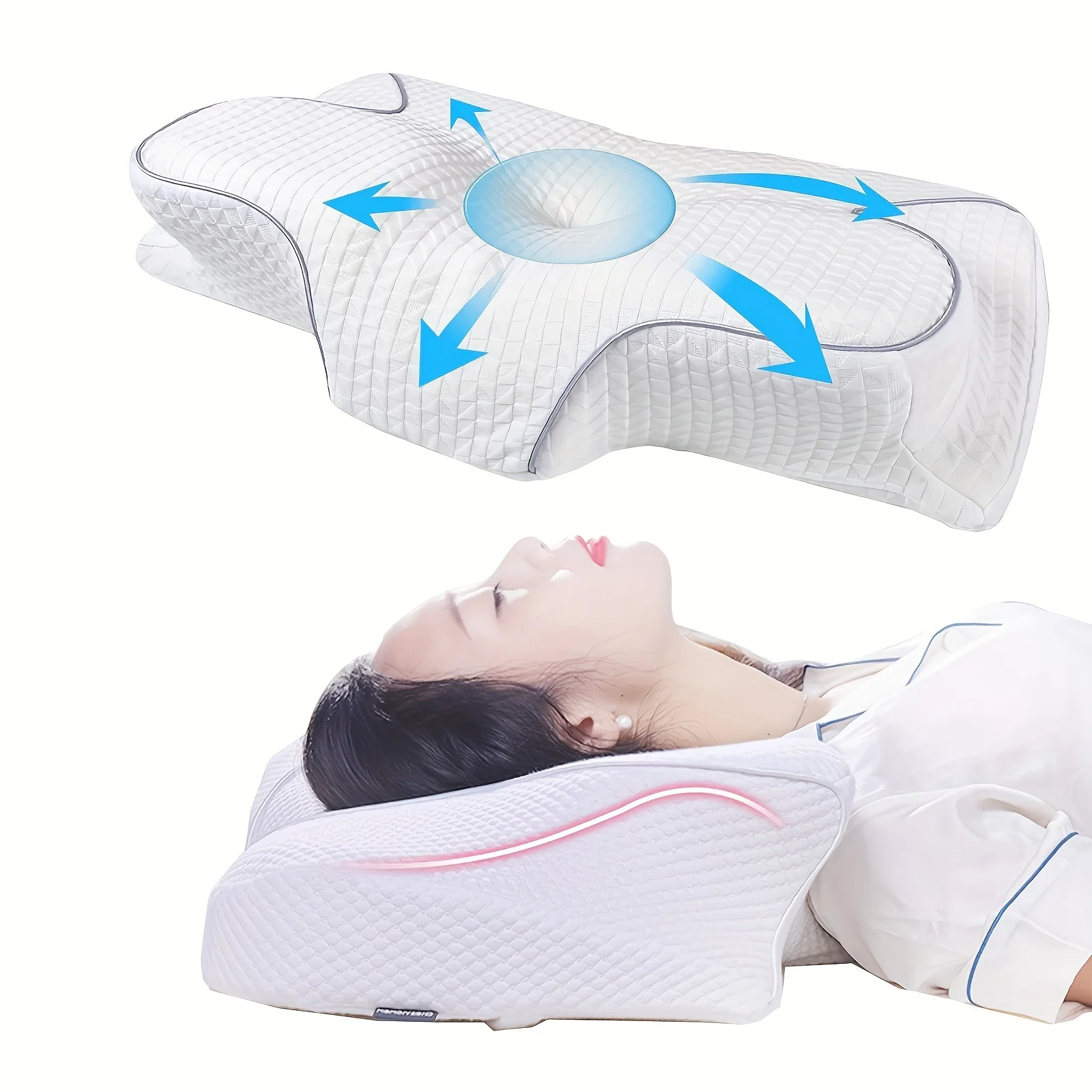 【セール中】仰臥位睡眠用の低反発睡眠枕、中空設計、通気性良好、高さ調節可能、体圧分散、