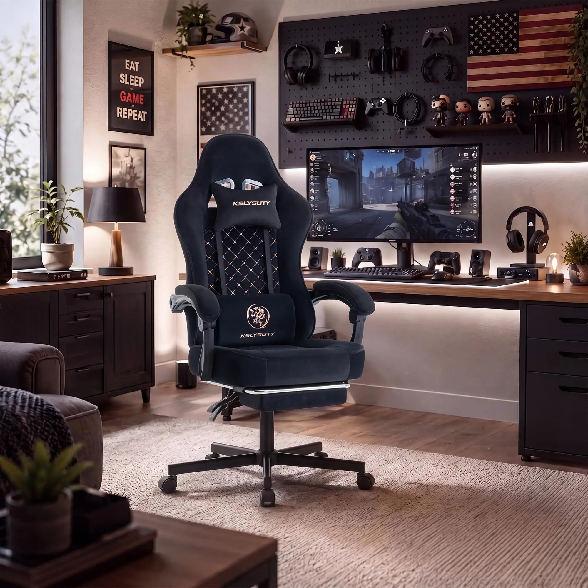 Desk Computer Gaming Chair - High Back Ergonomic Office Chair with Footrest and Lumbar Support, Swivel Comfy Home Gamer