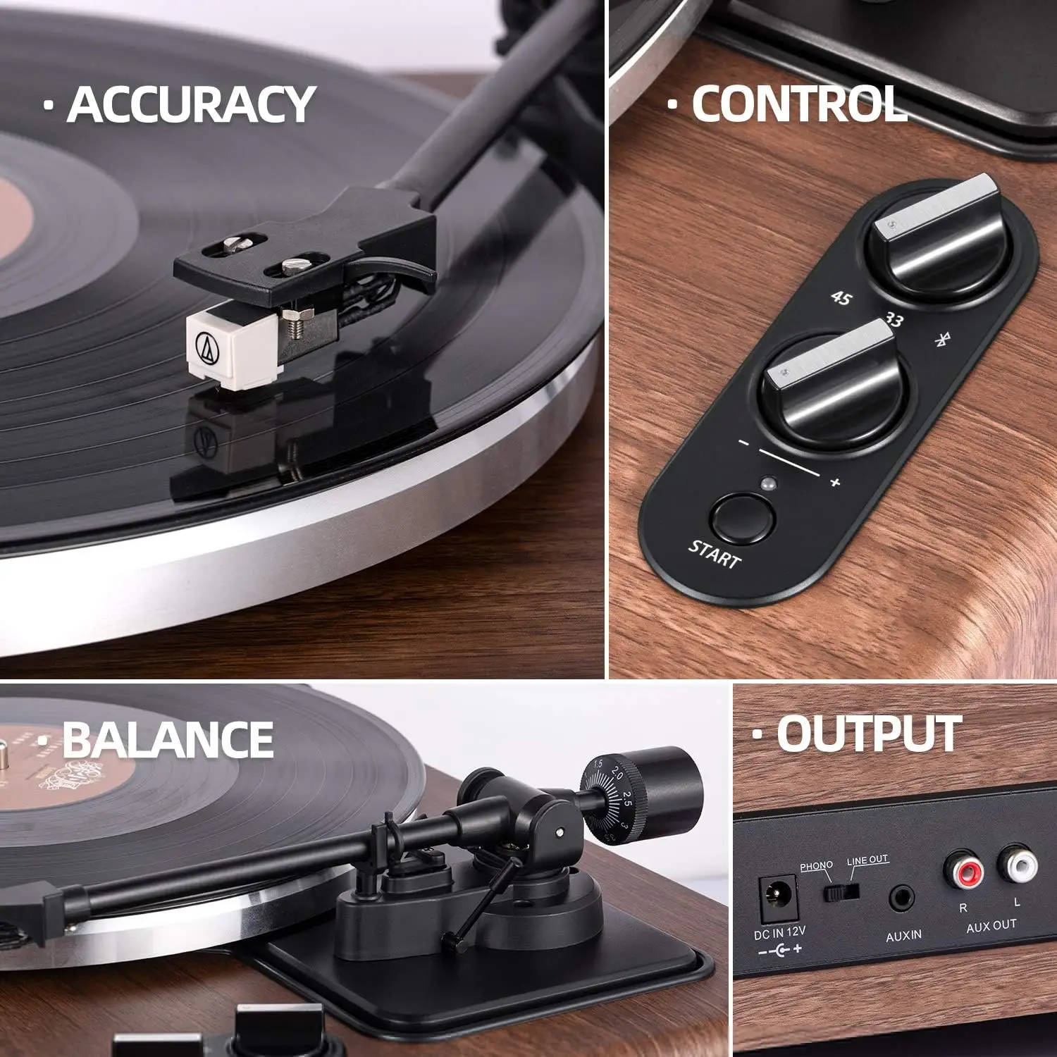 Built-in Speakers, Vinyl Record Player with Magnetic Cartridge, Bluetooth