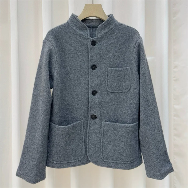سترة نسائية 2026 ربيع جديد صدر واحد بقصة ضيقة وياقة واقفة وأكمام طويلة معطف نسائي من مزيج الصوف ملابس خارجية y2k #1