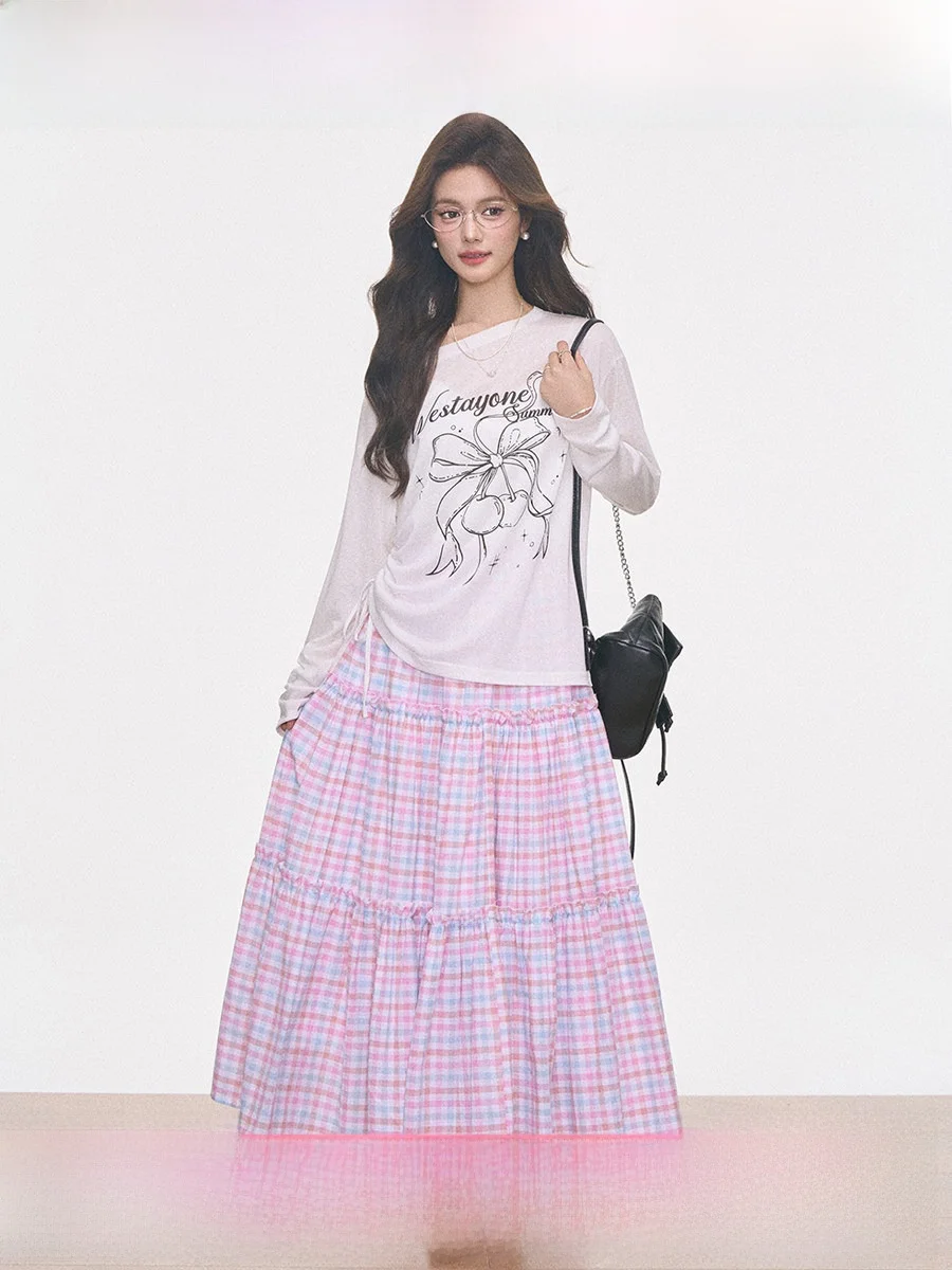 

WESTAYONE Floral Print Sun Protection See-through Shirt Casual Pink Plaid Long Dress Women's Spring Summer Loose Fit Tunic