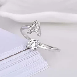 Adjustable Initials Rings Stainless Steel Simple Zircon Letter Rings for Women Wedding Band Couples Jewelry Accessories Gifts