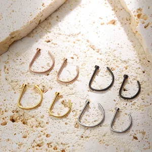 Fake stainless steel nose rings, rims, nose clip, piercing jewelry for women and men, hypoallergenic, form D, 1pc 8 Main Sales Stainless Steel - №3