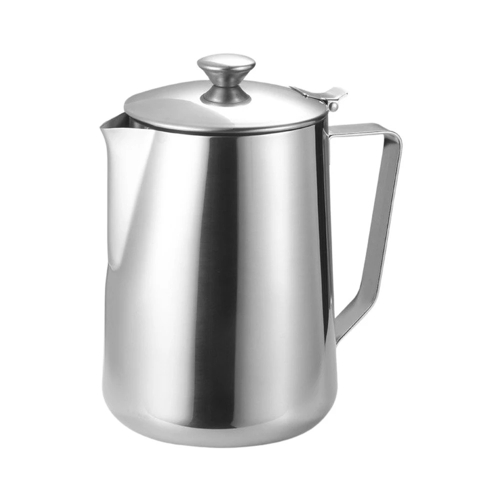 Stainless Steel Milk Frother Pot: Perfect For Latte Art & Creamy Coffee Handheld Design With Lid, Easy To Grip And Tilt