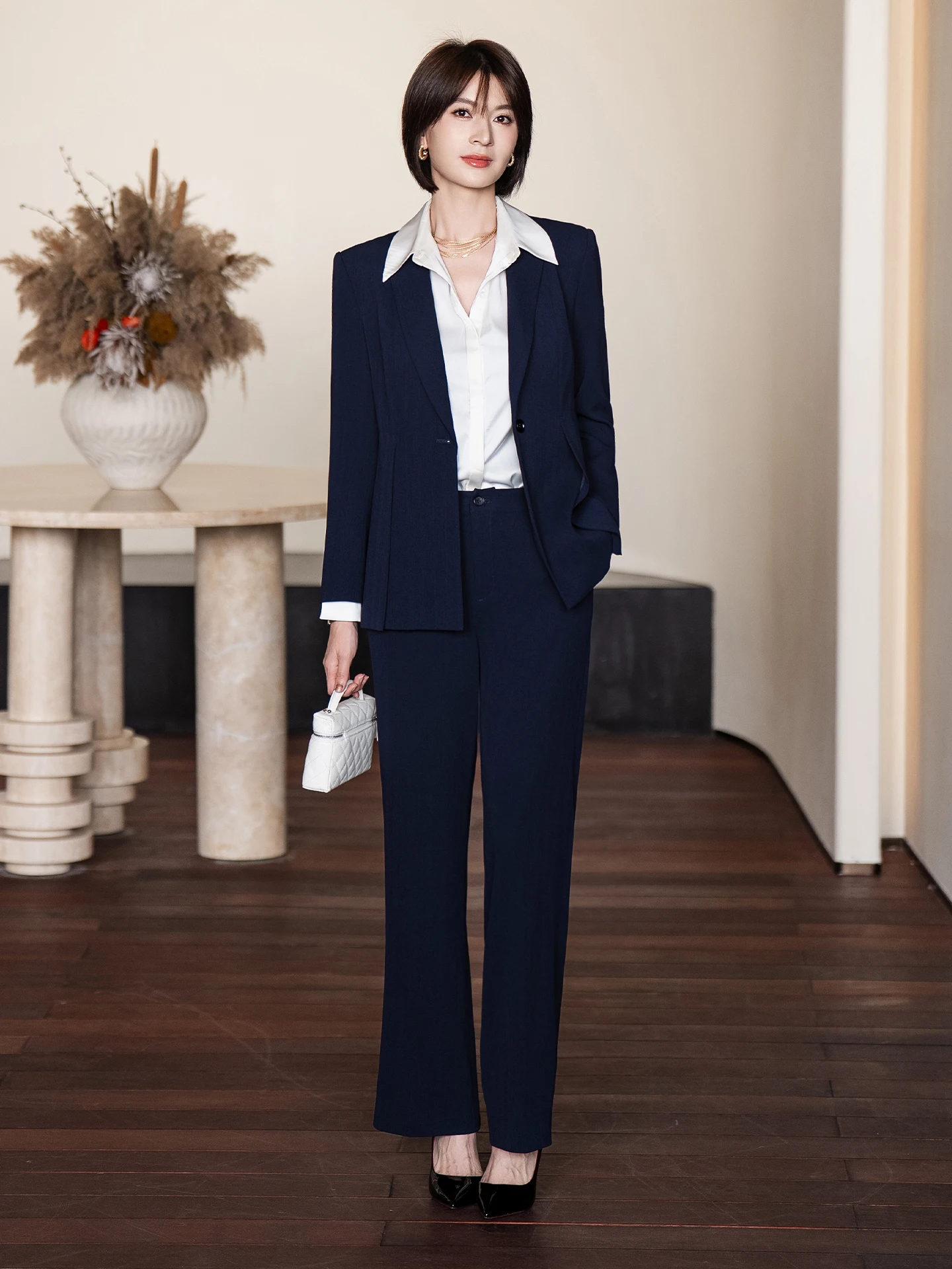 

Ele Qing Color Suit Set for Women Profional Commute Slimming Two Piece Busin Formal Spring Collection by