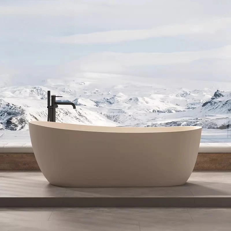 Matte artificial stone villa household bathtub integrated independent Qimei stone deep bubble double bath