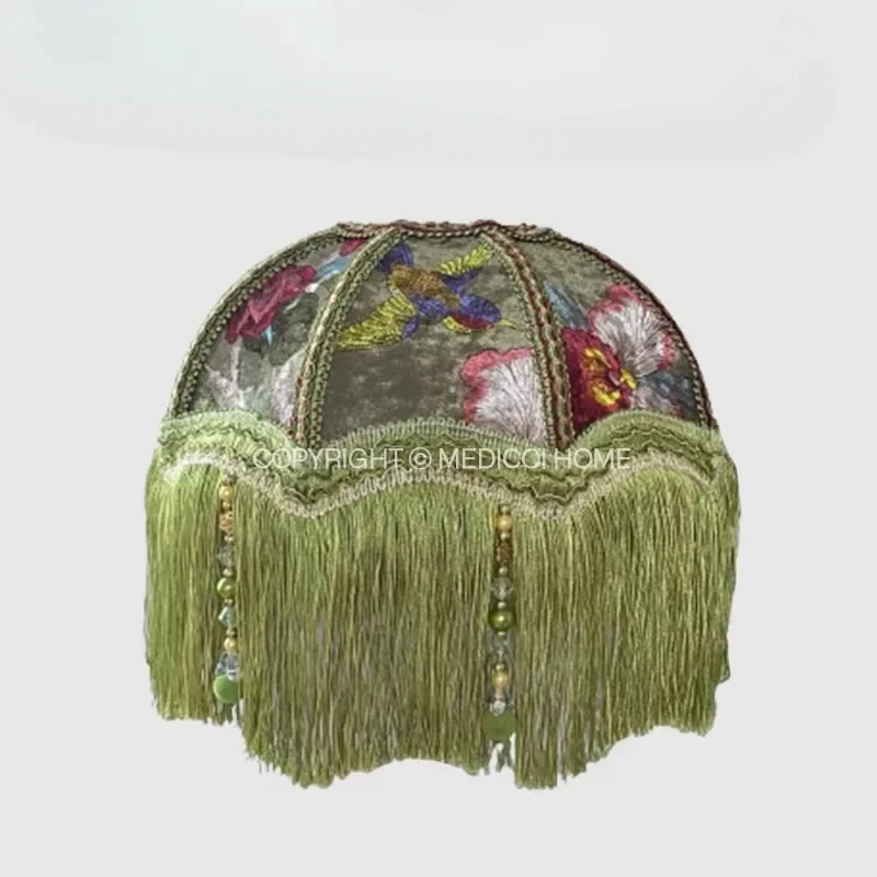Lampshade Luxury Glossy Velvet Printed Floral, Bird, and Plant Motifs Patterned Vintage Lampshade Retro Style