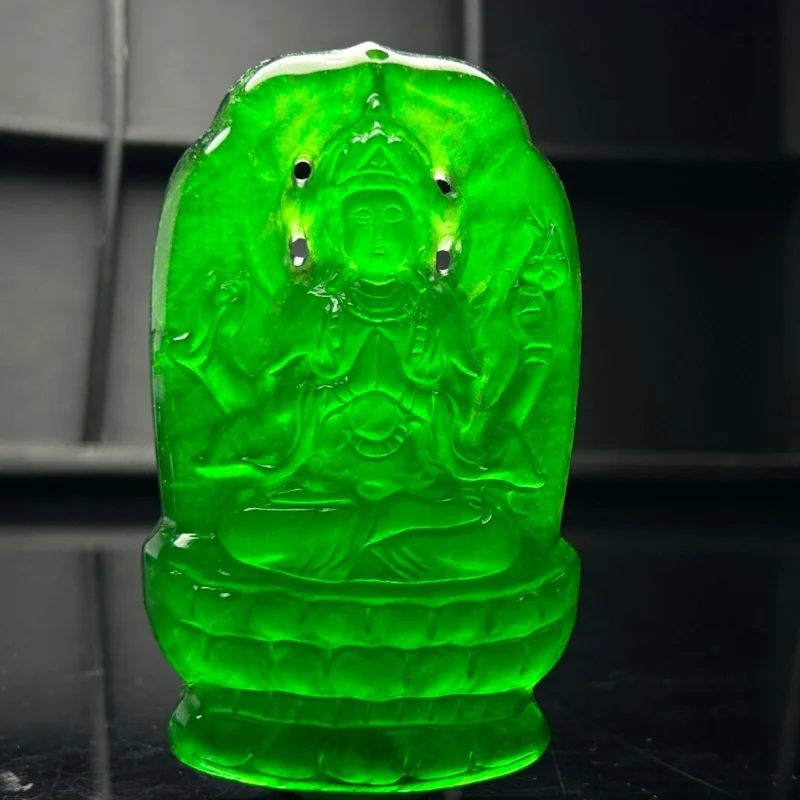 

Certified Natural AA Perfect High Ice Green Jade Jadeite Pendant&NecklaceThousand-hand kwan-yin