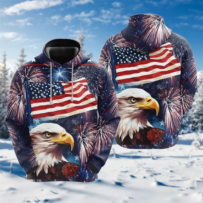 

USA Flag Graphic American Eagle 3D Print Hoodies For Men Clothing 2024 Autumn Spring Street Fashion Hooded Sweatshirts Pullovers