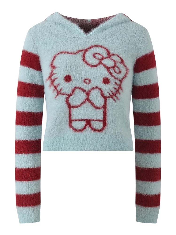 

High-EndEuropean-Sle Design Knitted Crew Ne Long Sve Patched Color Blo Hat Faionable Versatile Women's irt