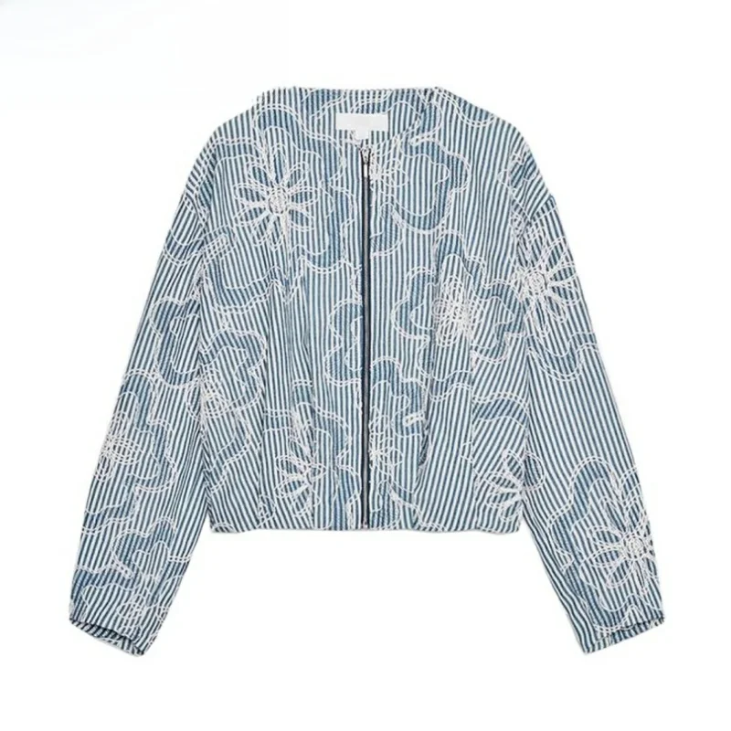 

Summer New Retro Casual Versatile Texture Pilot Thin Jaet Outerwear Women's Faion Commute Sle Loose Fit Long Sve Zipper