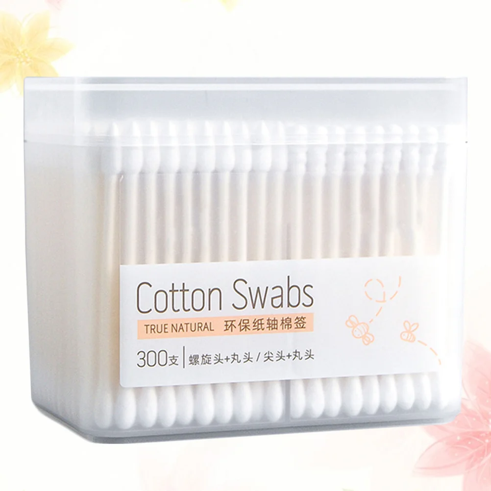 300本綿棒 天然綿ヘッド 滑らかな木製ハンドル 快適なグリップ 耳、顔、スキンケア、家庭用クリーニング用