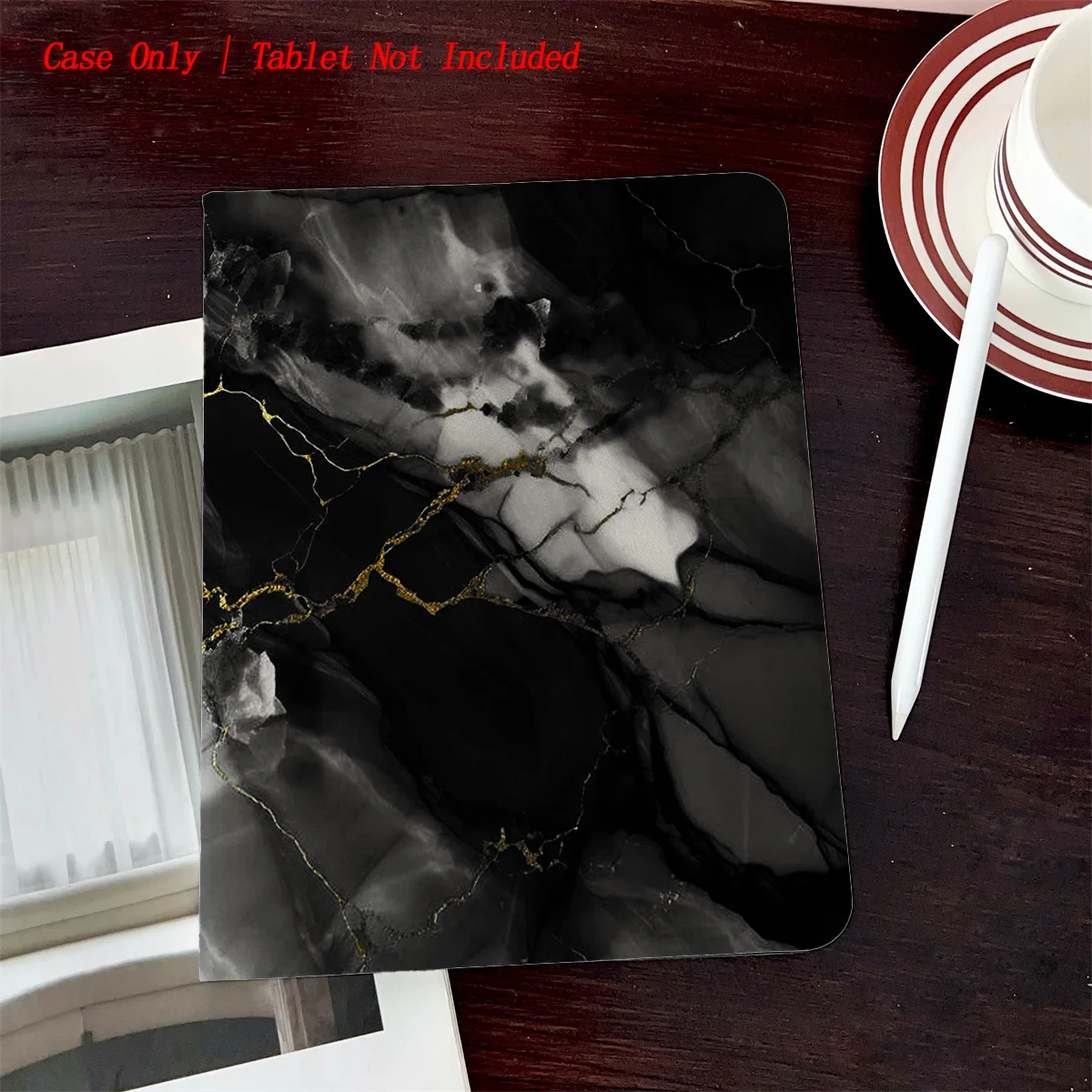 

Simple Fresh Book Cover with Pen Slot & Black Premium Print, Auto Sleep/Wake, Fits Multiple Apple Models