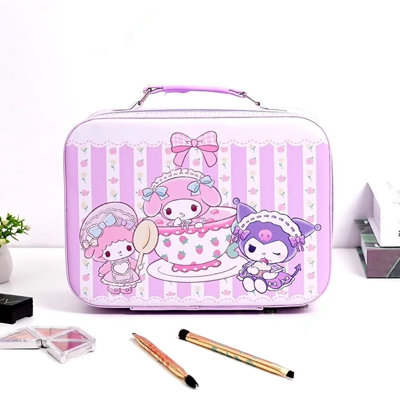 Sanrio Hello Kitty Cinnamoroll Kuromi Cosmetic Case with Makeup Mirror Large-capacity High-end Skin Care Travel Bag Storage Box