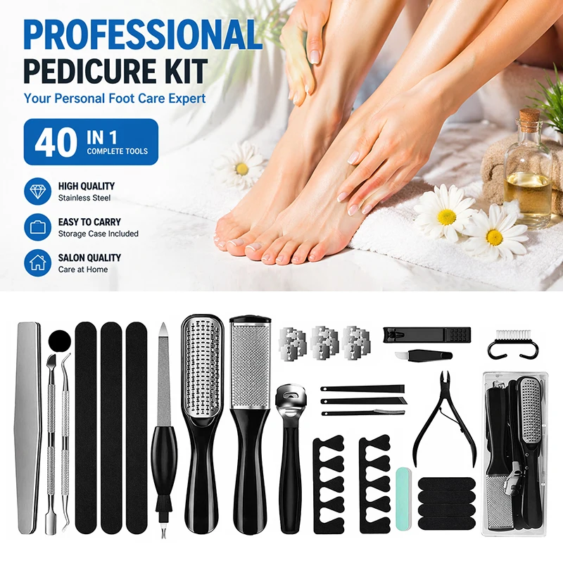 

LGRAMER 40PCS Pedicure Kit Professional Pedicure Tools Finger Foot Rasp Foot Dead Skin Remover for Men&Women Care Nail Clippers