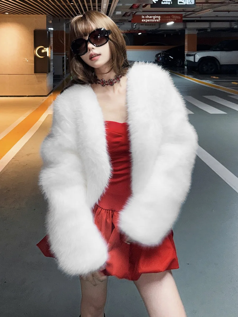 

Weird Puss Faionable Warmth-Preserving Slim Fit Women's Coat Fluffy Spicy Girl Top Polyester Ele Sle Long Sve